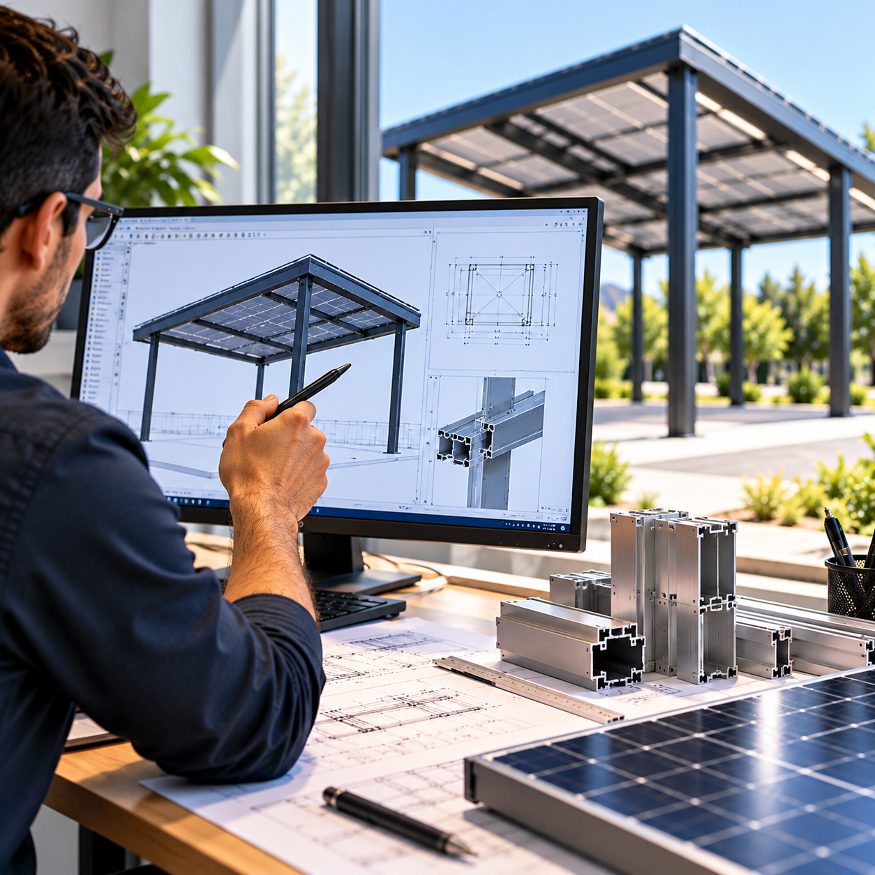 Diseño de Pérgola Solar en CAD
